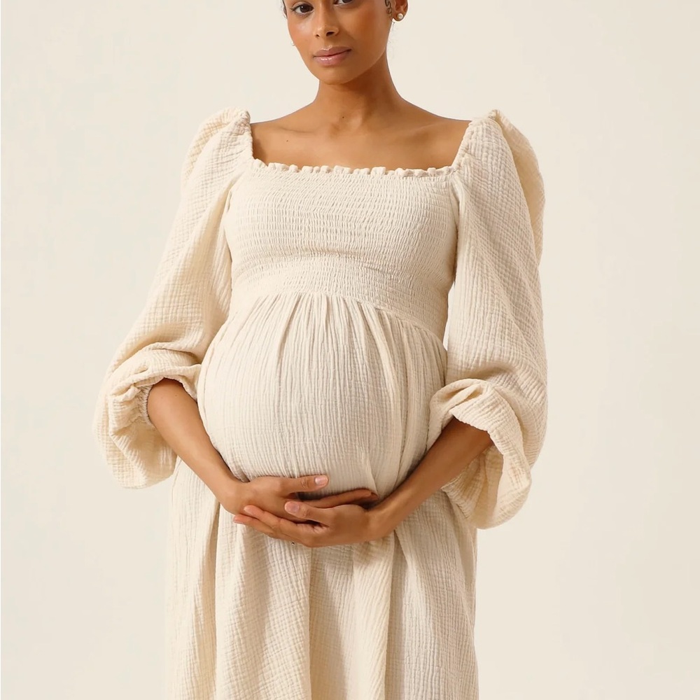 Nothing Fits But cream smocked puff sleeve dress